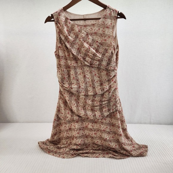 Hem & Thread Floral Dress Sleeveless Beige Red Dress Ruched Details - Picture 3 of 8